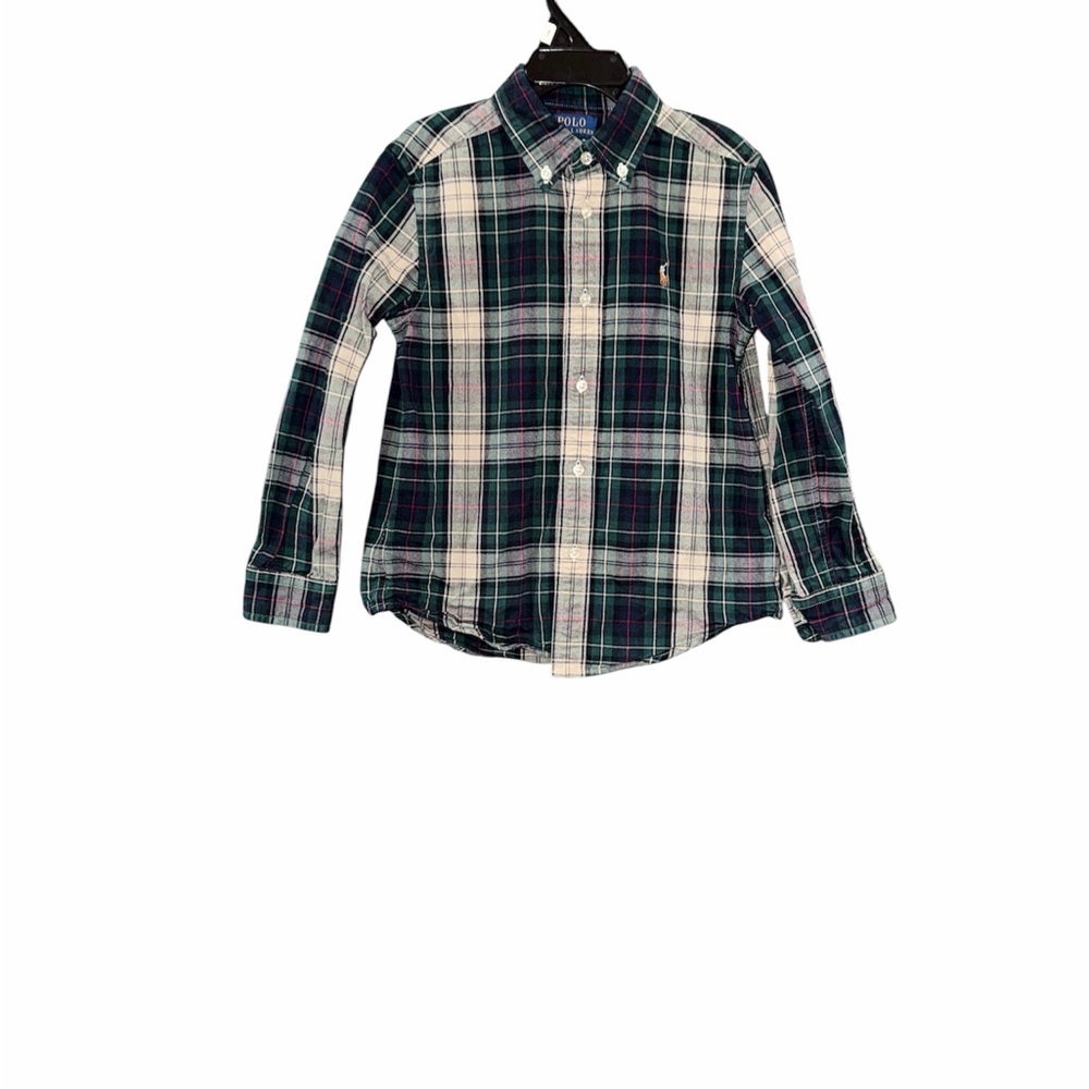 Ralph Lauren Boys Green Plaid Button-Up Dress Shirt – Size 6 – Blue Label ✨